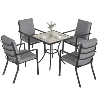 Outsunny 5 Pieces Outdoor Dining Set with Cushions, Garden Dining Set for 4 with Square Table and Stackable Chairs(m-10)