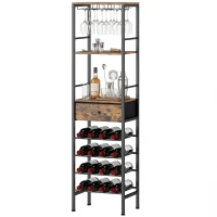 HOMCOM Industrial Wine Bar Cabinet Freestanding Liquor Cabinet 16-Bottle Wine Rack Glass Holder Rustic Brown(m-11)