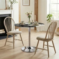 HOMCOM Round Bar Table, Modern Dining Table with Tempered Glass Top and Steel Frame for 4, 70 x 70 x 75.5cm, Black(m-2)