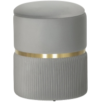 HOMCOM Runder Aufbewahrungshocker, Samtbezogener Hocker mit Abnehmbarem Deckel, Gepolsterter Sitz und Verstecktem Stauraum, Hellgrau