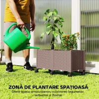 Outsunny Ghiveci Înălțat din Plastic 85L, Ghiveci de Grădină Mobil cu Roți Blocate, Sistem de Autoirigare și Drenaj, Ideal pentru Plante Aromatice, Legume și Flori, Maro(m-4)
