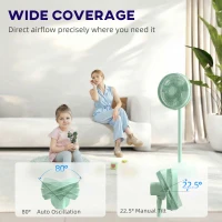 HOMCOM 40 cm Standing Fan, Cooling Floor Fan with 80° Oscillating, Adjustable Tilt and Height, 4 Speed, Remote Control, Green(m-5)