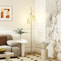 HOMCOM 3-Light Floor Lamp, 170cm Industrial Dimmable Standing Lamp with Steel Wire Cage Lampshades for Living Room, Bedroom, Dining Room, Study, Bulb Not Included, Gold Tone(m-2)