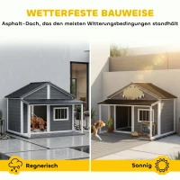PawHut Hundehütte Outdoor-Hundehütte, inkl. Veranda, wetterbeständig, 124 cm x 112 cm x 105 cm, Grau + Weiß(m-5)