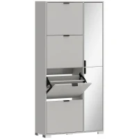 HOMCOM Sapateira com Espelho, 4 Gavetas Basculantes, Sapateira para Entrada, Cinza(m-1)