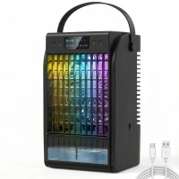 HOMCOM Portable Air Conditioner, 4-in-1 Mini Air Cooler with 4 Wind Speed, 2 Cool Mist, RGB 7 LED Light, Black(m-10)