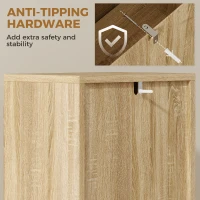 HOMCOM Bad-Unterschrank mit Lamellentür 3 Einlegeböden und verstellbares Fach Drucköffnung 34x23x84 cm Natur(m-5)