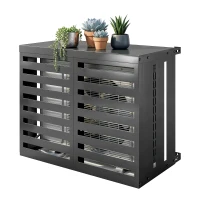 Outsunny Copertura per Condizionatore Esterno, in Acciaio Zincato, Recinzione con Doghe per Giardino, Grigio Scuro(m-10)