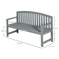 Outsunny 2-Sitzer Gartenbank Holz, wetterfest Sitzbank, Gartenmöbel mit Rückenlehnen, 240 kg belastbar 143 x 51 x 85 cm, Grau(m-3)