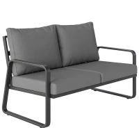 Outsunny Canapé de Jardin 2 Places avec Coussins Épais, Housses Amovibles et Accoudoirs Modernes, 121x69x69cm, Gris Clair(m-11)
