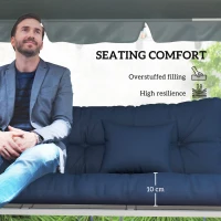 Outsunny Outdoor Seat Cushions Back Cushion with 2 Pillows, Water Repellent Seat Pads for 3-Seater Chair, Dark Blue(m-6)