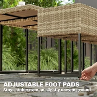 Outsunny 7 Piece Rattan Garden Furniture Set, Garden Dining Set with Wood-Plastic Table and 6 Stackable Chairs, Light Brown(m-9)