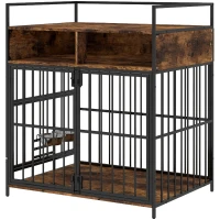 PawHut Dog Crate Furniture, Dog Cage with Rotatable Feeding Station and Storage Shelves, End Side Table Indoor Pet Kenne(m-11)