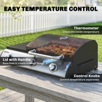 Outsunny 3 Burner Portable Gas Plancha BBQ Grill, 7.5 kW Outdoor Tabletop Gas Barbecue Grill with Griddle, Thermometer,, Black(m-6)