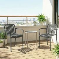 Outsunny Cadeiras de Jardim Conjunto 4 Unidades Cadeiras Empilháveis para Terraço com Design de Lâminas e Apoios de Braço Ergonómicas Cinza Escuro(m-4)