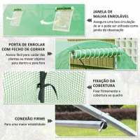 Outsunny Estufa Tipo Túnel 3x3x2 m com Paredes Laterais Enroláveis 4 Janelas de Malha e Porta Enrolável com Fecho de Correr Verde(m-6)