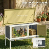 PawHut Coelheira de Madeira para Coelhos Médios com Teto de Asfalto Abatível e Bandeja Removível Porta 90x45x65 cm Cinzento(m-5)
