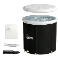 Outsunny Eisbad Ø78 cm Faltbare Eisbadewanne aufblasbare tragbare Eistonne 280L mit 3 Isolierschichten Abdeckung, Schwarz(m-10)