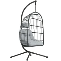 Outsunny Hanging Egg Chair, Indoor Outdoor Hammock Swing Chair with Stand, Safety Strap, Foldable Basket, Dark/Light Grey(m-10)