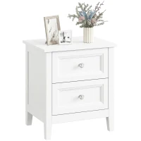 HOMCOM Nightstand with 2 Drawers Modern Bedside Table for Bedroom Living Room White(m-10)