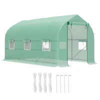 Outsunny Seră Tip Tunel Anti-UV cu 6 Ferestre cu Plasă și Intrare Rulabilă, din Metal și PE, 4x2x2 m, Verde(m-11)