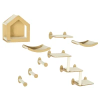 PawHut 8 Piece Cat Shelves Set, with Cat House, Three Perches, Three Scratching Posts(m-10)