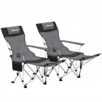 Outsunny Lot de 2 chaises de camping pliante inclinable avec repose-pieds, sac de rangement, porte-gobelet et appui-tête, gris(m-12)