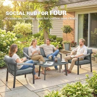 Outsunny Aluminium Garden Furniture Set, 4 Seater Outdoor Patio Furniture with Loveseat, 2 Armchairs, Slatted Table(m-5)