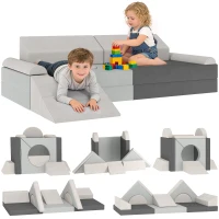 AIYAPLAY Kids Play Sofa, 12 Pieces Foam Modular Soft Play Set for Playroom, Children Convertible Sofa for Boys and Girls, Grey(m-10)