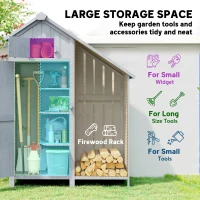 Outsunny Garden Outdoor Storage Shed 3 Shelves Tilt Roof w/ Firewood Rack Log Carrier, 129L x 51.5W x 180H cm(m-4)