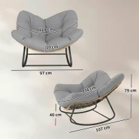 Outsunny Indoor Outdoor Rocking Chair, Oversized Rocking Egg Chair with Cushion for Living Room, Garden, Patio, Light Grey(m-3)
