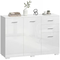 HOMCOM Sideboard, Modern Storage Cabinet with 2 Drawers, 3 Doors and Adjustable Shelves, High Gloss White(m-10)