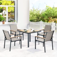 Outsunny Five-Piece Metal Dining Set, with Glass-Top Table - Khaki(m-2)