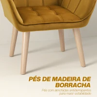 HOMCOM Poltrona Moderna de Sala Estofada em Veludo com Pés de Madeira para Sala de Estar Amarelo(m-6)