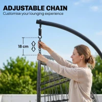 Outsunny Hanging Egg Chair, Indoor Outdoor Hammock Swing Chair with Stand, Safety Strap, Foldable Basket, Dark/Light Grey(m-7)