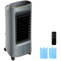 HOMCOM Refroidisseur d'air mobile 4 en 1 humidificateur purificateur ventilateur, oscillation 90°, 4 vitesses, 3 modes, gris(m-11)
