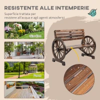 Outsunny Panchina da Giardino 2 Posti a Doghe con Braccioli a Ruota di Carro, in Legno, 105.5x56x79 cm, Marrone Bruciato(m-6)