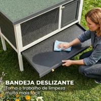 PawHut Coelheira de Madeira para Coelhos Médios com Teto de Asfalto Abatível e Bandeja Removível Porta 90x45x65 cm Cinzento(m-6)