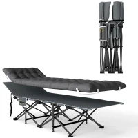 Outsunny Cama de Camping Plegable con Colchón Extraíble Reposacabezas y Bolsa de Transporte 186x68x37 cm Gris Oscuro(m-1)