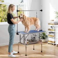 PawHut Metal Adjustable Dog Grooming Table Rubber Top 2 Safety Slings Mesh Blue(m-14)