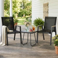 Outsunny Conjunto de Jardín de 3 Piezas con 2 Sillas de Textilene Mesa de DPC Efecto Madera para Patio Balcón Negro(m-2)