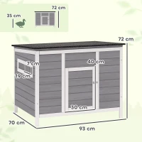 PawHut Eendenhok waterbestendig eendenhuis van hout met uitneembare bodem schuifvenster opklapbaar asfaltdak 93x70x72cm Grijs(m-3)