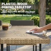 Outsunny 7 Piece Rattan Garden Furniture Set, Garden Dining Set with Wood-Plastic Table and 6 Stackable Chairs, Light Brown(m-6)