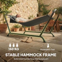 Outsunny Outdoor Hammock with Stand, Freestanding Hammock with Side Pocket, Headrest for Patio, Balcony, Porch, Dark Grey(m-8)