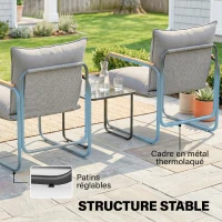 Outsunny Salon de Jardin 3 Pièces, 2 Fauteuils avec Coussins Épais, 1 Table Basse en Verre Trempé, 59x73x72cm, Gris Foncé(m-6)