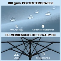 Outsunny Sonnenschirm rund Balkonschirm Strandschirm mit 3-facher Neigung Kurbel 8 Streben Ø265 x 235H cm Himmelblau(m-7)
