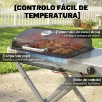 Outsunny Barbecue de Carvão Portátil com Tampa Suporte Grelha Ventilação Ajustável Ø41x44 cm Preto(m-6)