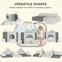 AIYAPLAY Kids Play Sofa, 12 Pieces Foam Modular Soft Play Set for Playroom, Children Convertible Sofa for Boys and Girls, Grey(m-4)