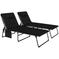 Outsunny 2er Set Sonnenliege klappbar Gartenliege mit Kopfkissen 5-Fach höhenverstellbarer Rückenlehne Seitentasche Schwarz(m-1)