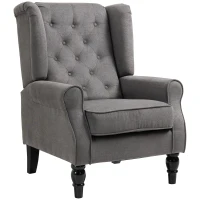 HOMCOM Wingback Accent Chair, Snow Flannel Armchair with Thick Spring Cushion, High Back, Solid Wood Legs, Retro Button Tufted Reading Chair for Living Room, Bedroom, Dark Grey(m-11)